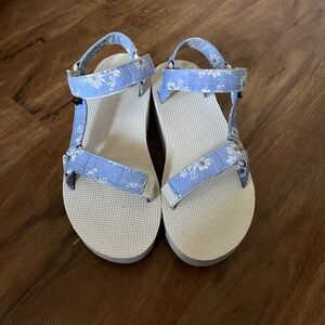 Floral Blue and Cream Teva Sandals